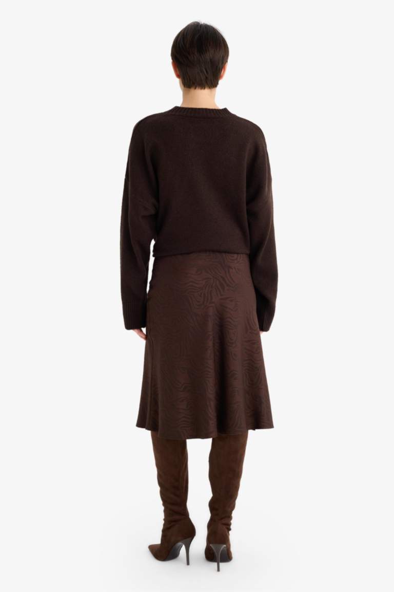 A Cut Floral Satin Normal Waist Midi Skirt