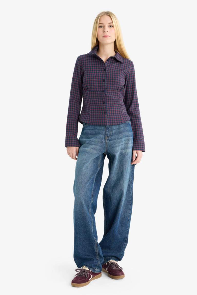 قميص كاروهات ردن طويل مخصر بياخة قميص