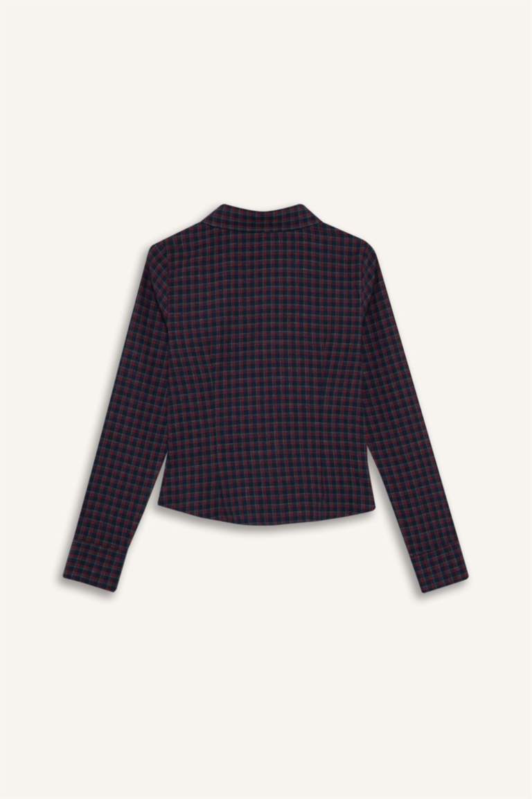 قميص كاروهات ردن طويل مخصر بياخة قميص