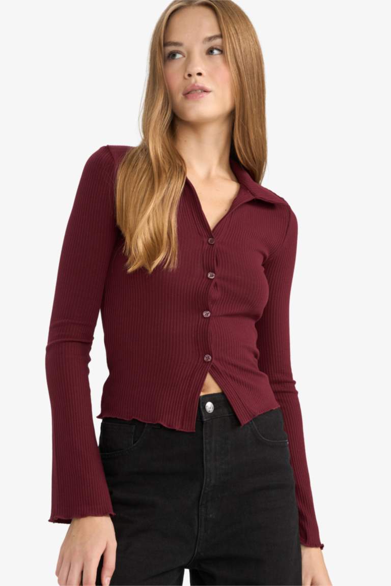 Fitted Polo Yaka Fitilli Kaşkorse Hırka