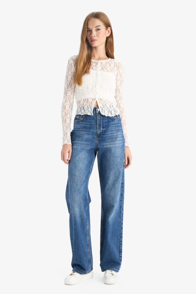 Slim Fit Crew Neck Lace Cardigan