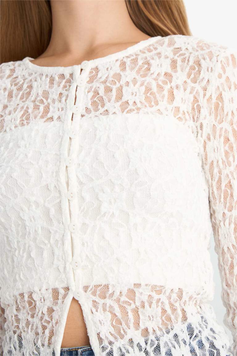 Slim Fit Crew Neck Lace Cardigan