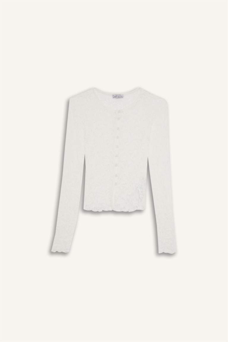 Slim Fit Crew Neck Lace Cardigan