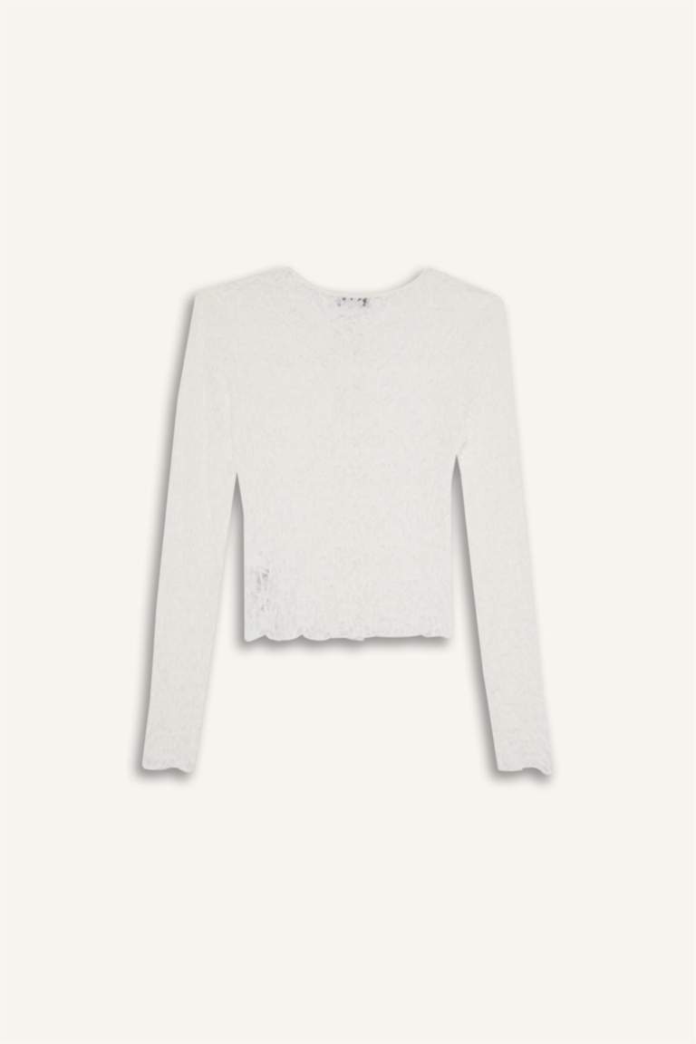 Slim Fit Crew Neck Lace Cardigan