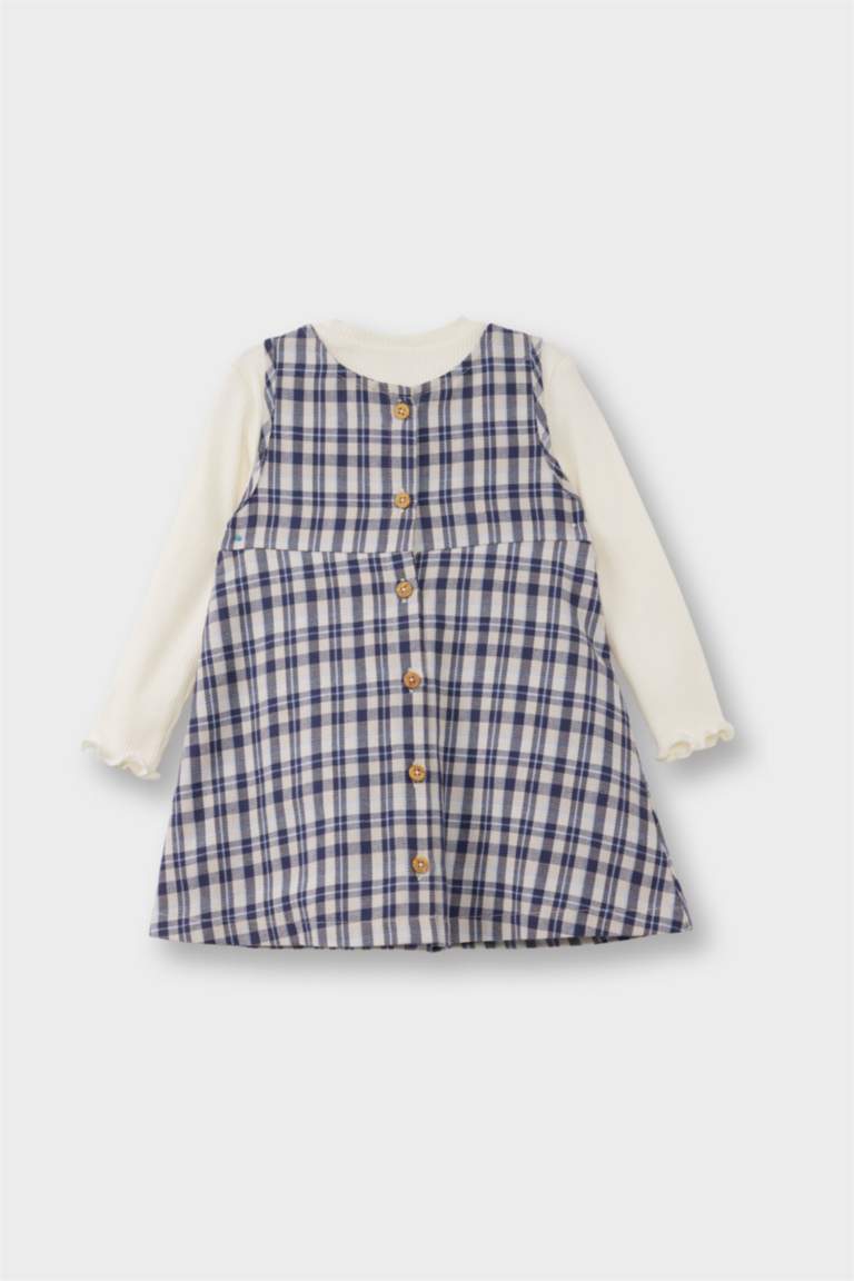 Kız Bebek 2'li Takım Uzun Kollu Tişört Kareli Elbise