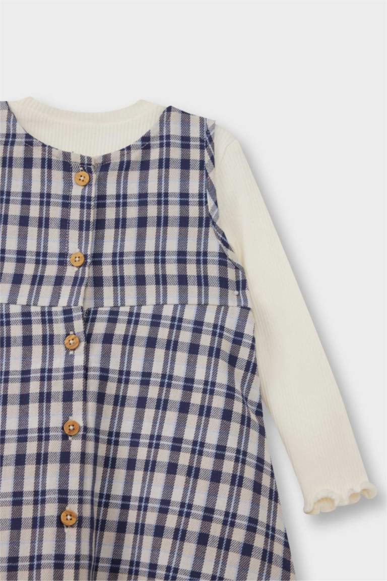 Kız Bebek 2'li Takım Uzun Kollu Tişört Kareli Elbise