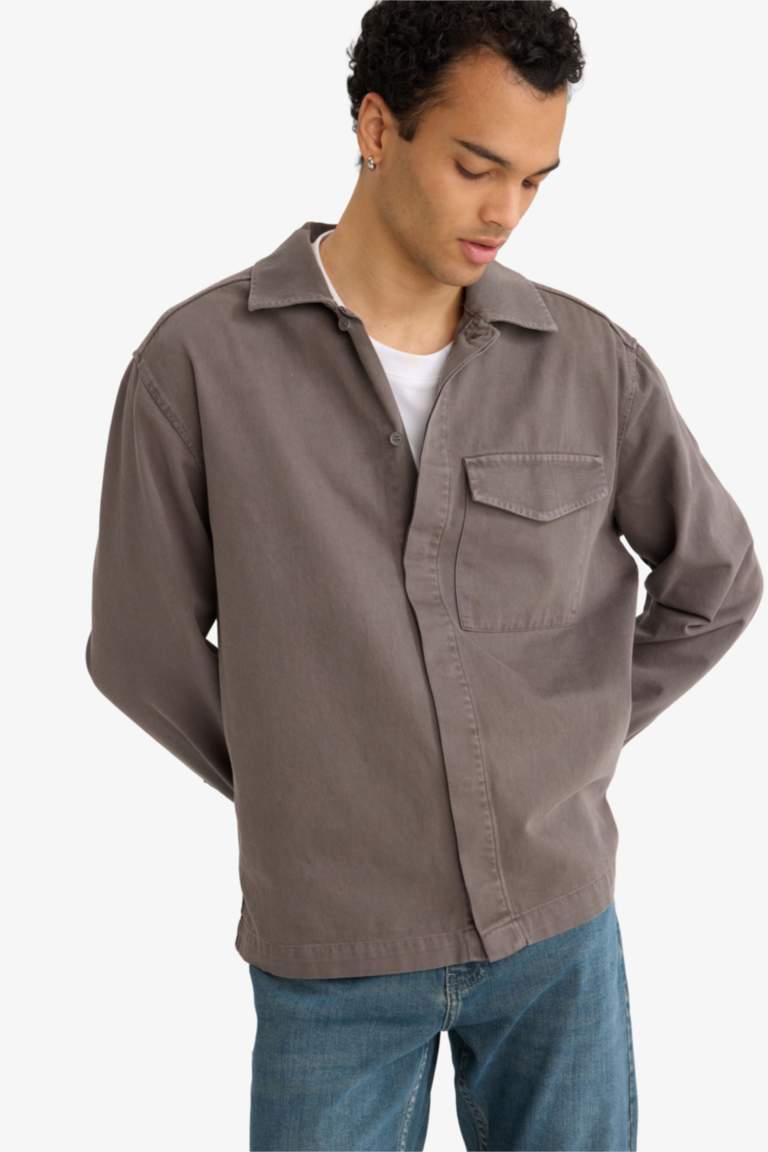 Boxy Fit Gabardine Long Sleeve Shirt