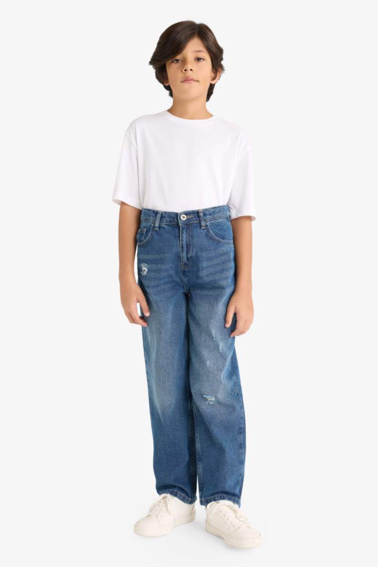 Джинсы для мальчиков с прямыми штанинами и разрывами