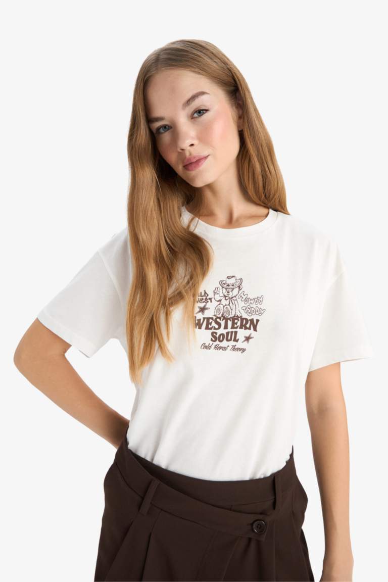 Oversize Loose Fit Crew Neck Printed T-Shirt