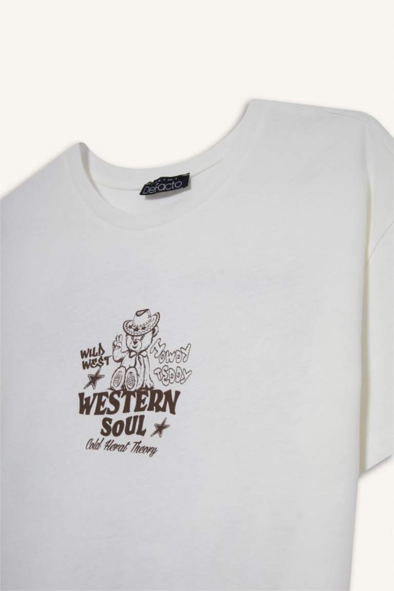 Oversize Loose Fit Crew Neck Printed T-Shirt