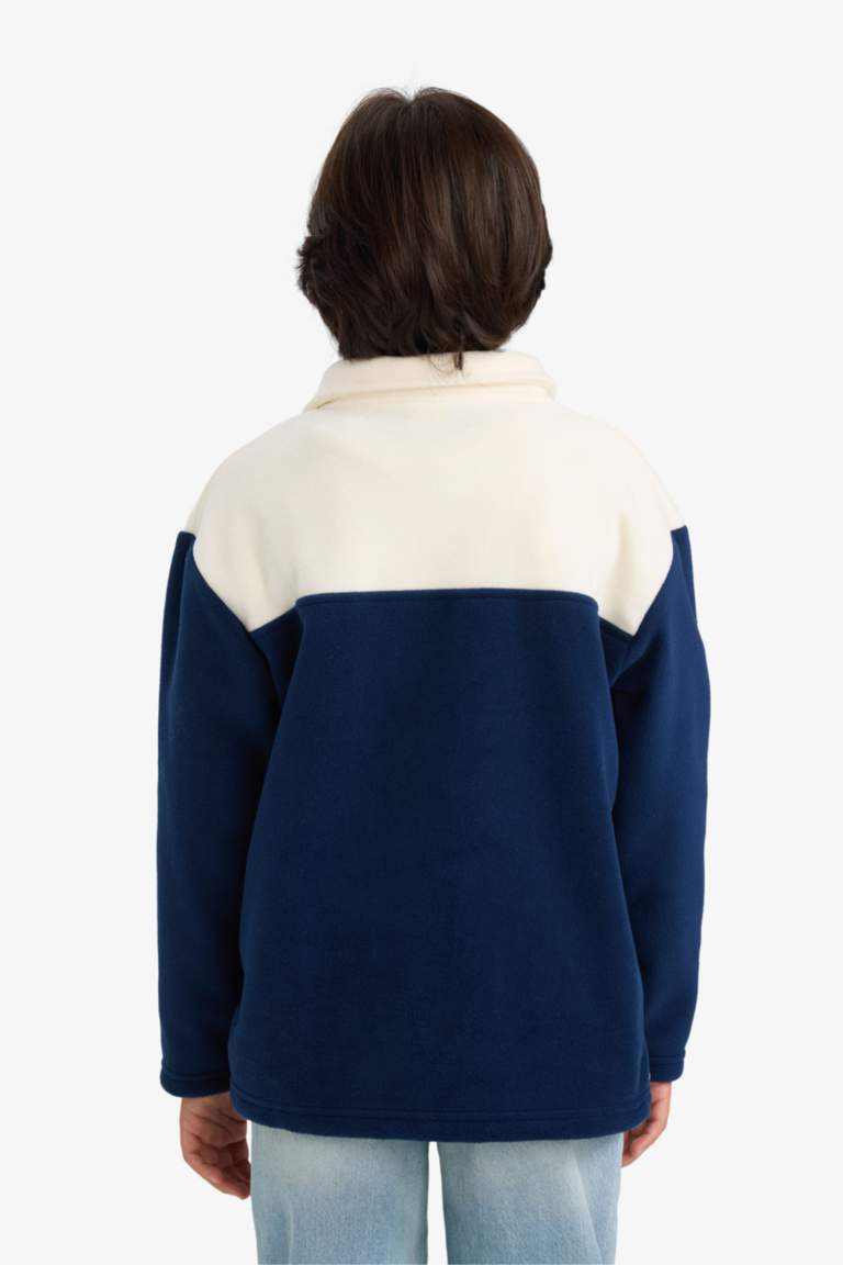 Erkek Çocuk Oversize Geniş Kalıp Polo Yaka Yarım Fermuarlı Baskılı Polar Sweatshirt