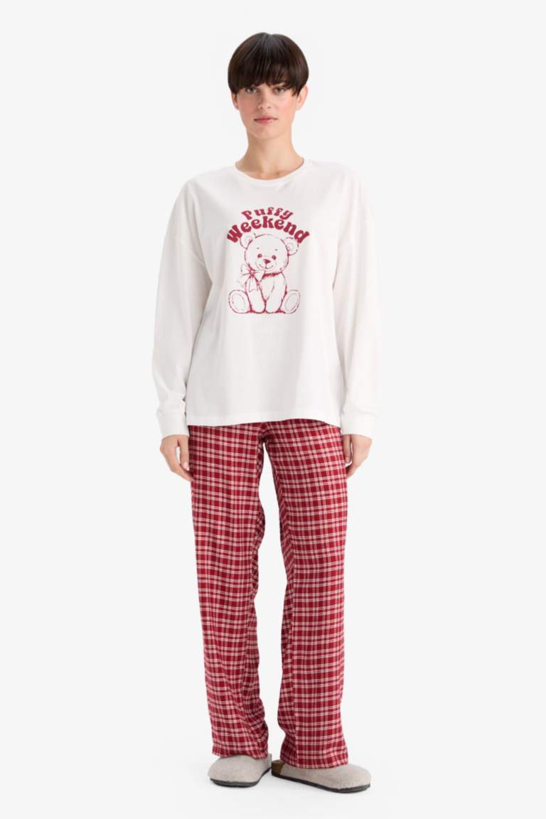 Regular Fit Bisiklet Yaka Baskılı Uzun Kollu Pijama Üstü-Fall in Love