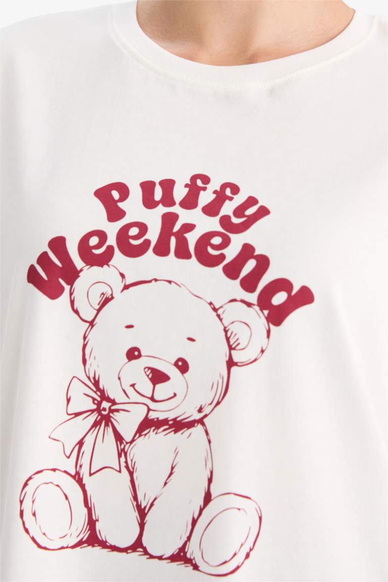 Regular Fit Bisiklet Yaka Baskılı Uzun Kollu Pijama Üstü-Fall in Love