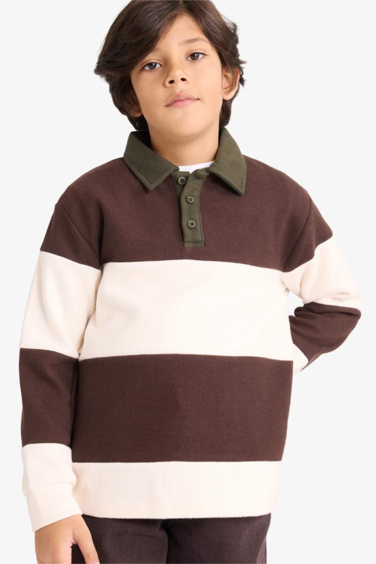 Boy Polo Neck Color Block Sweatshirt