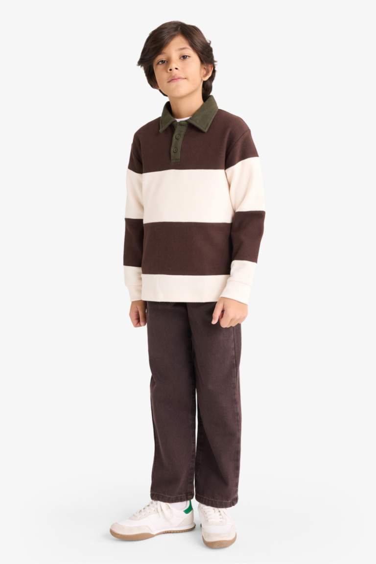 Boy Polo Neck Color Block Sweatshirt
