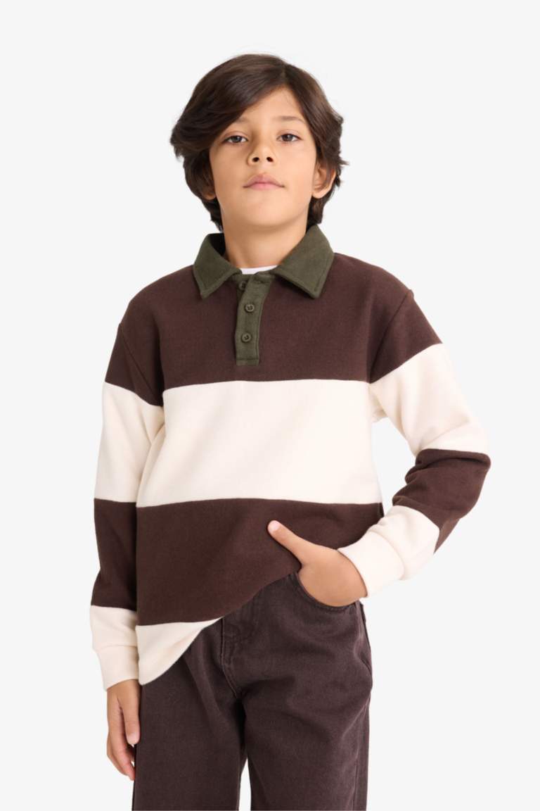 Boy Polo Neck Color Block Sweatshirt