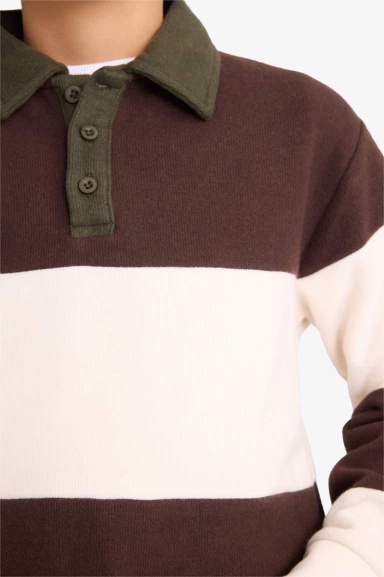 Boy Polo Neck Color Block Sweatshirt