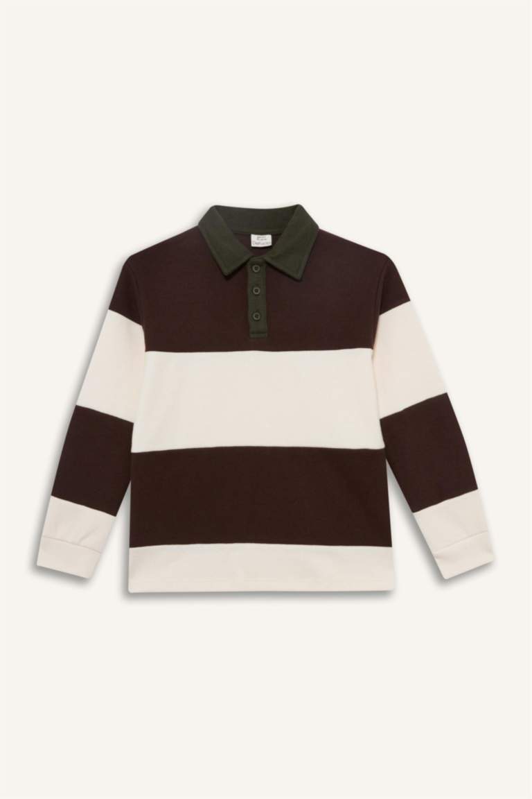 Boy Polo Neck Color Block Sweatshirt