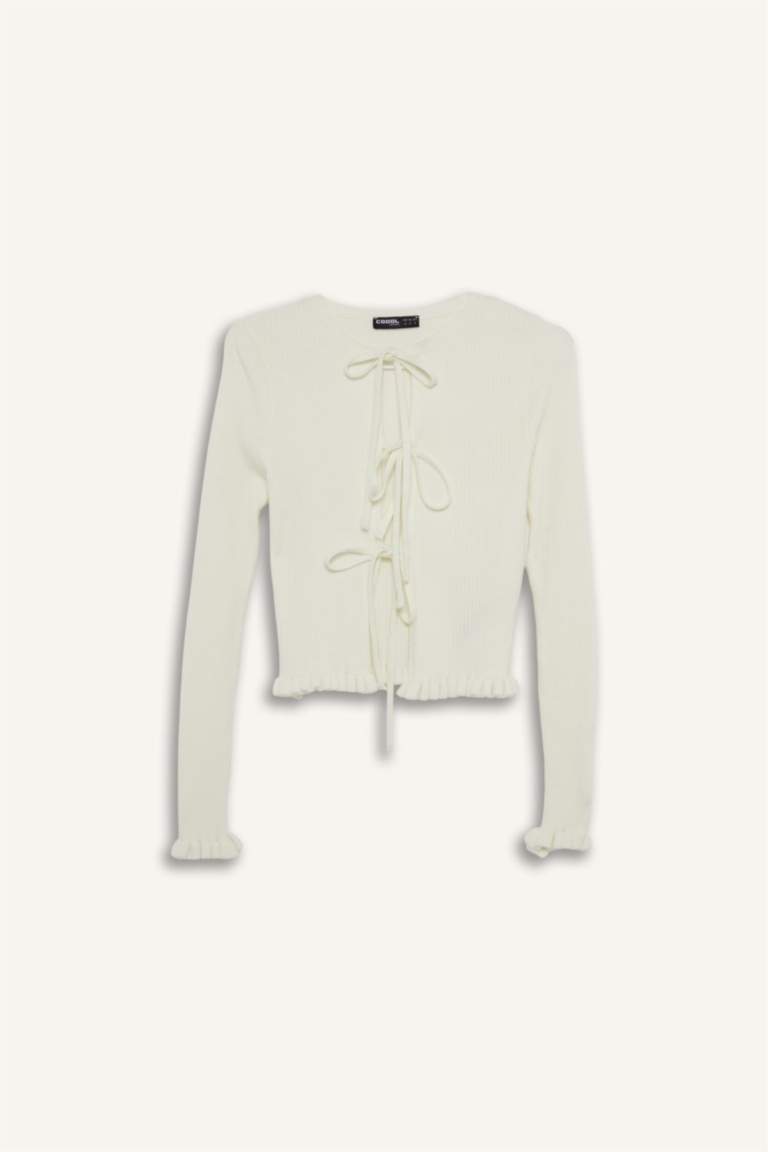 Slim Fit Crew Neck Tie Front Cardigan