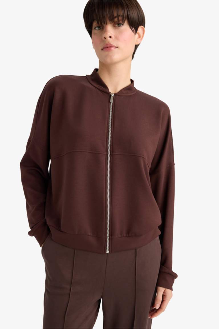 Kolej Yaka Basic Düz Fermuarlı Bomber Hırka