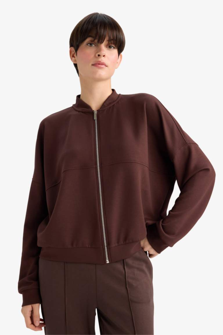 Kolej Yaka Basic Düz Fermuarlı Bomber Hırka