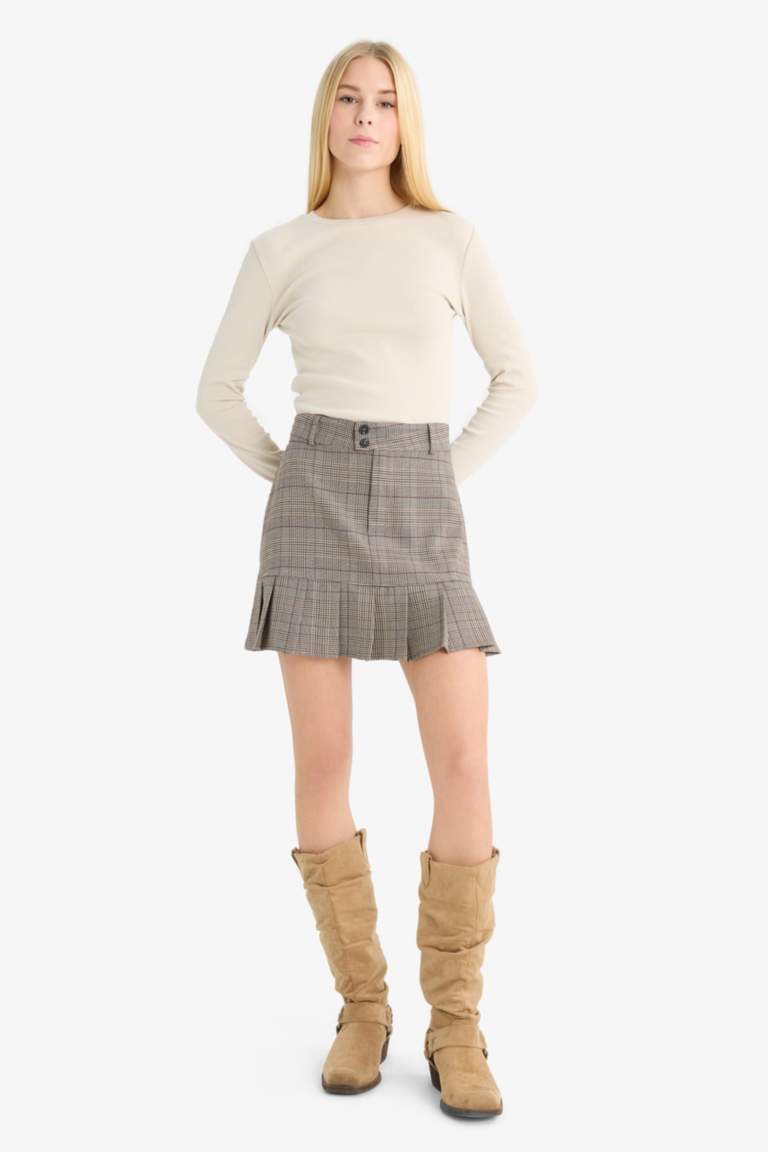 Pilise Kareli Normal Bel Mini Etek