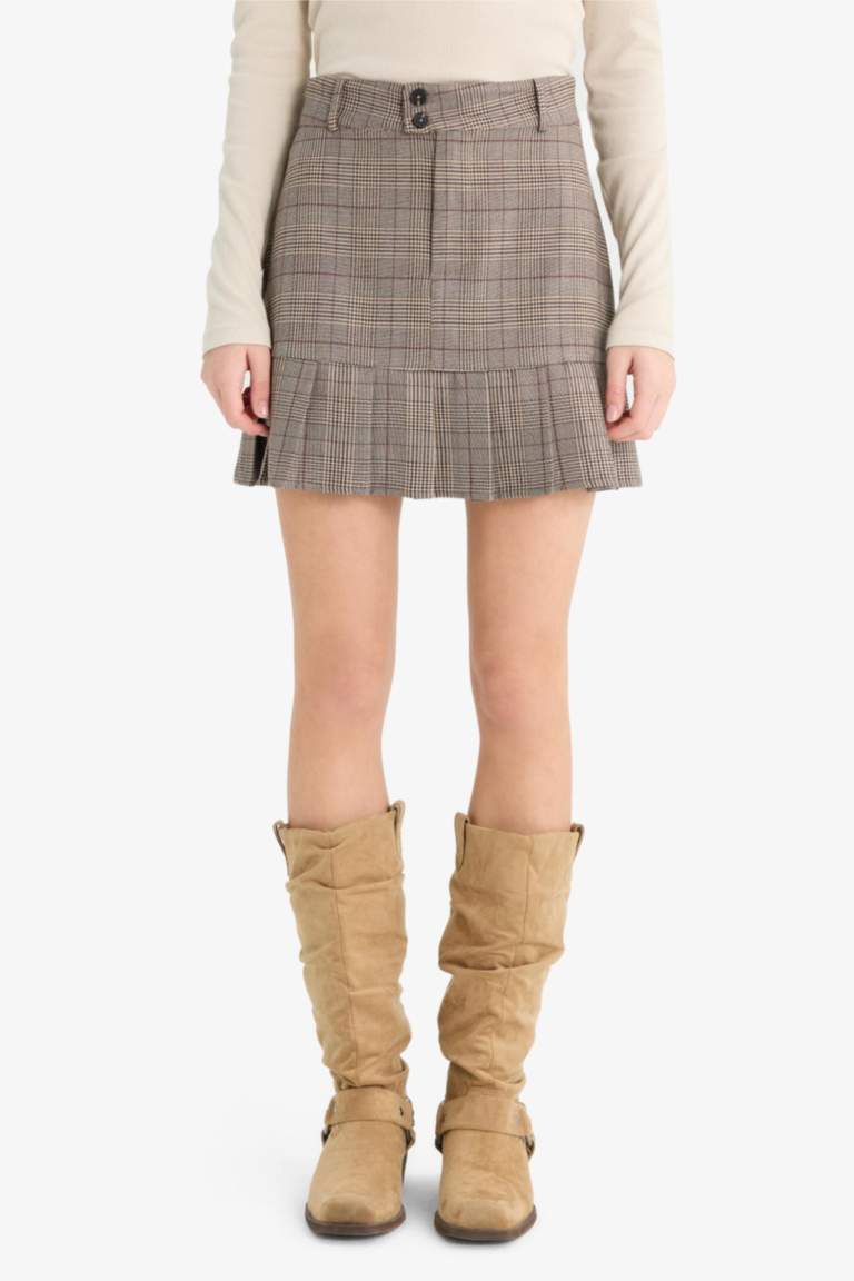 Pilise Kareli Normal Bel Mini Etek