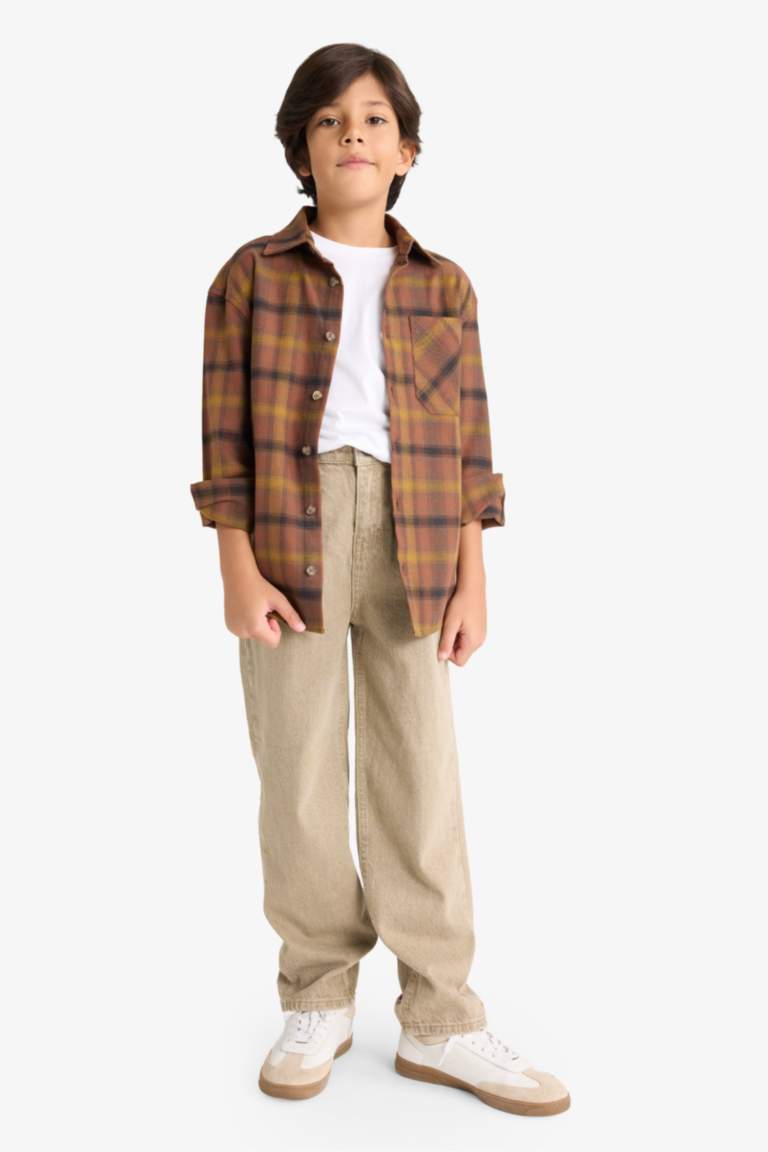 Ұлдарға поло жаға чек ұзын жеңді Ұзын жеңді көйлек