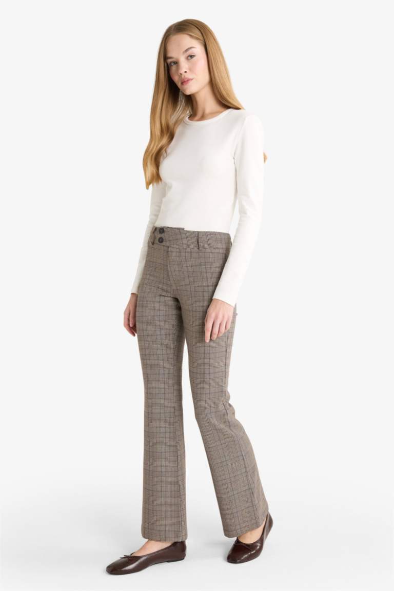 Flare Fit Fermuarlı Normal Bel Standart Boy Pantolon