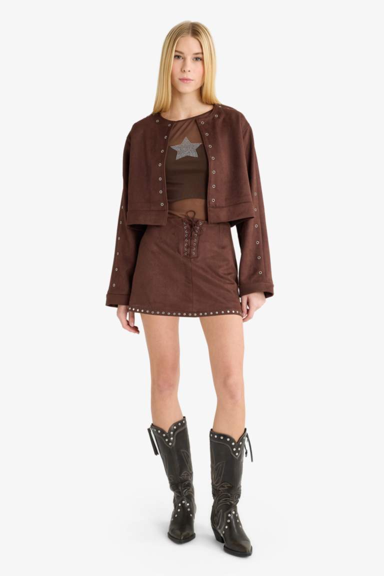 Coool A Cut Suede Combed Lining Normal Waist Mini Knitted Skirt