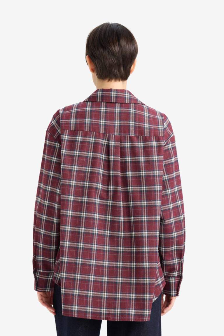 Overshirt Fit Gömlek Yaka Kareli Flanel Uzun Kollu Gömlek