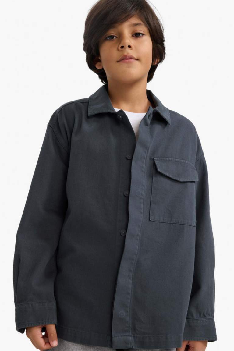 Erkek Çocuk Oversize Geniş Kalıp Polo Yaka Uzun Kollu Gömlek