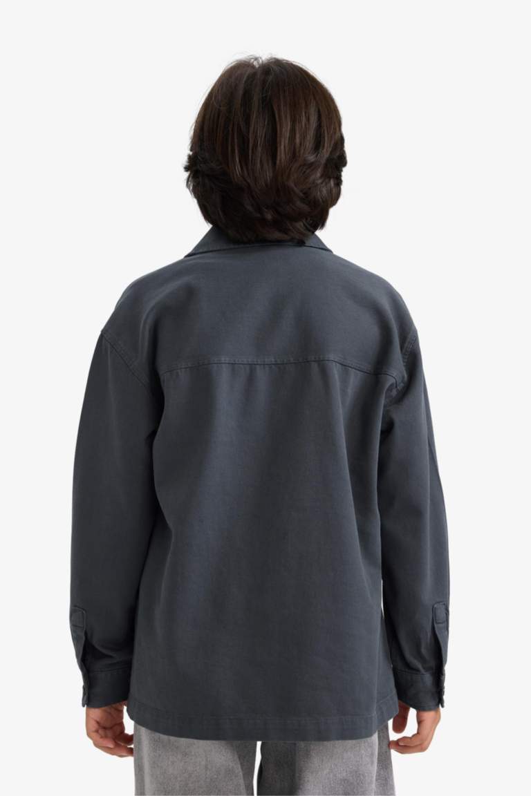 Erkek Çocuk Oversize Geniş Kalıp Polo Yaka Uzun Kollu Gömlek