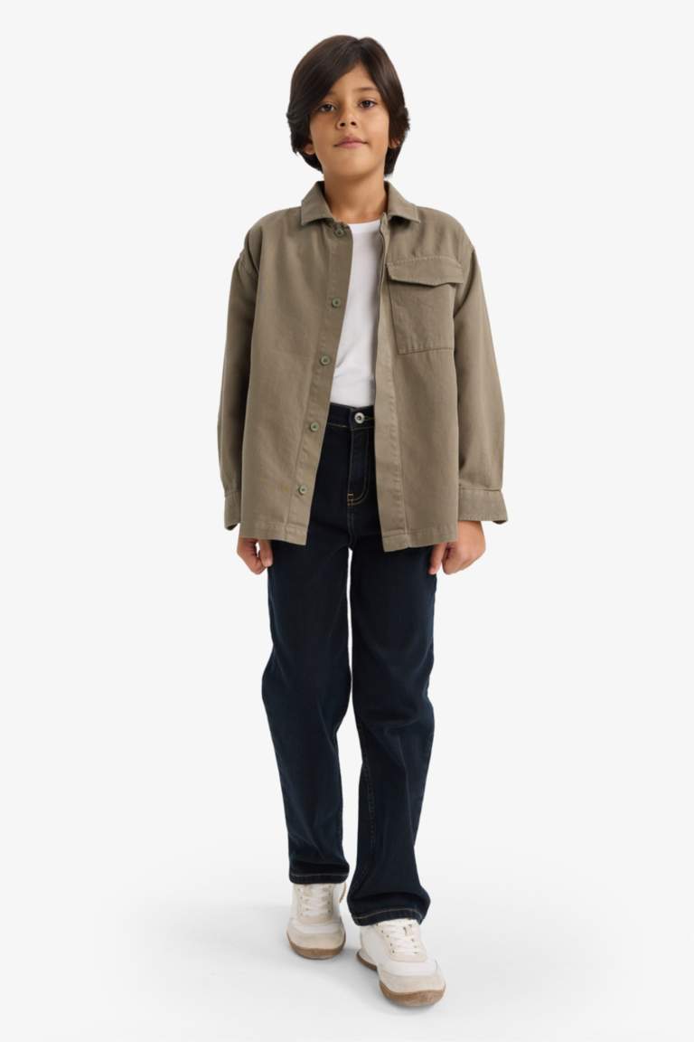 Erkek Çocuk Oversize Geniş Kalıp Polo Yaka Uzun Kollu Gömlek