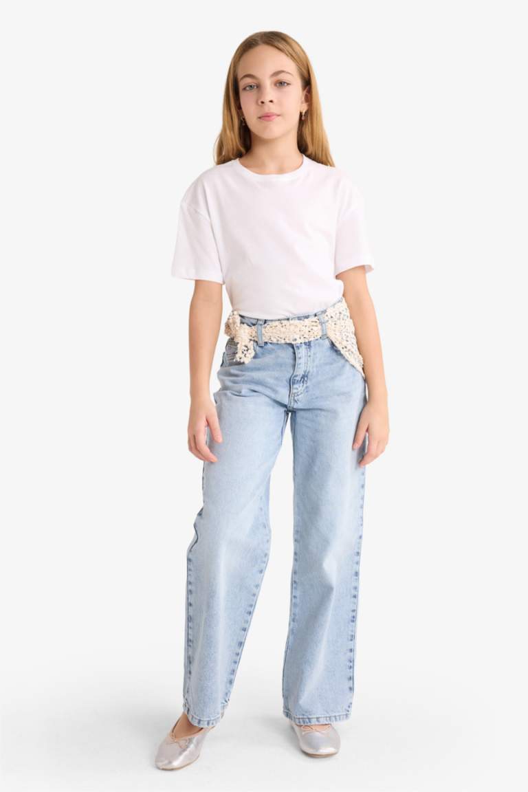 Kız Çocuk Straight Fit Geniş Paça Jean Pantolon