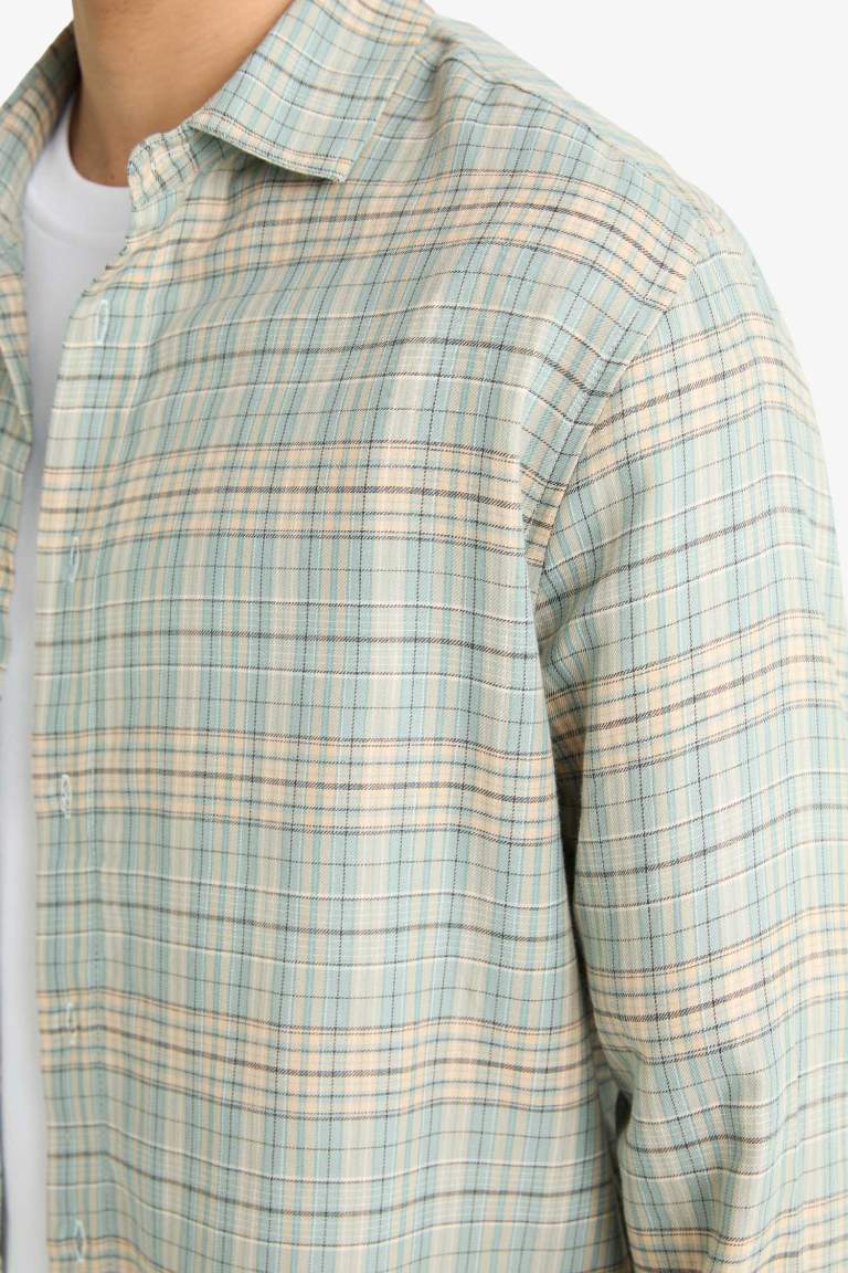 Boxy Fit Plaid Long Sleeve Shirt