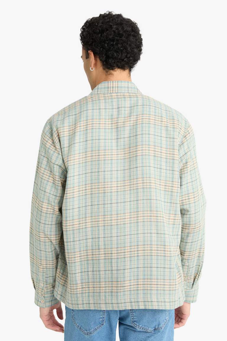 Boxy Fit Plaid Long Sleeve Shirt