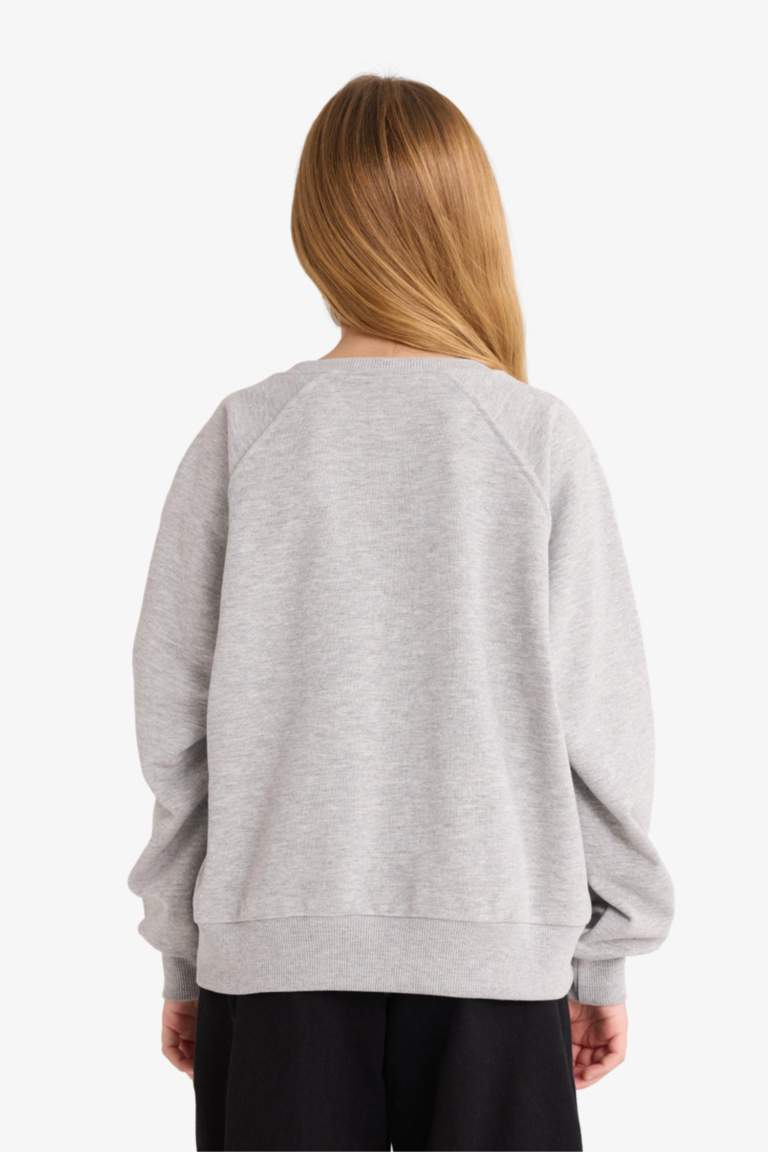 Kız Çocuk Relax Fit Bisiklet Yaka Baskılı Sweatshirt