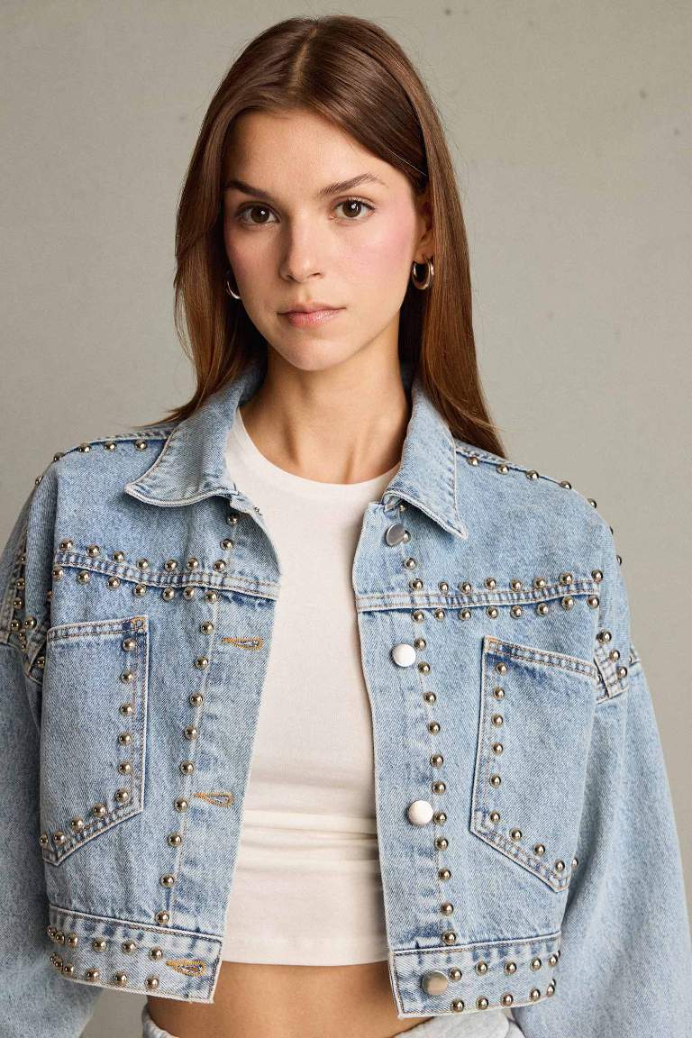 Crop Düğmeli Denim Ceket