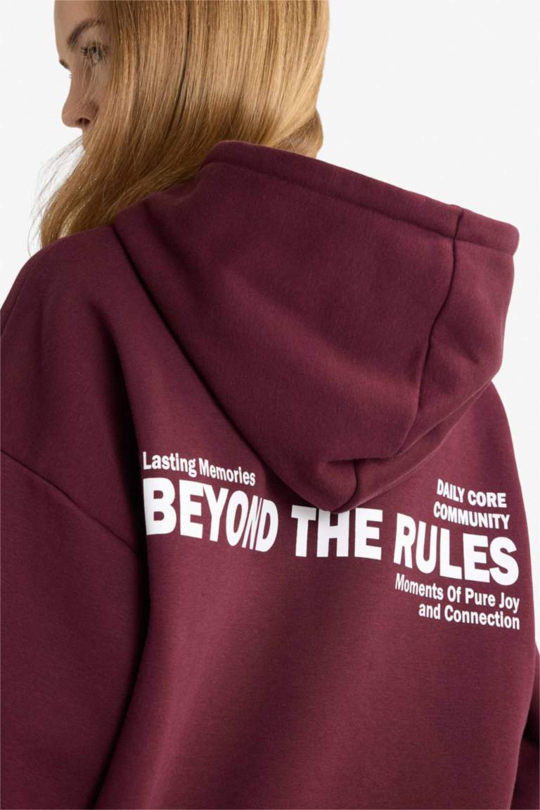 Oversize Geniş Kalıp Kapüşonlu Sırt Baskılı Sweatshirt