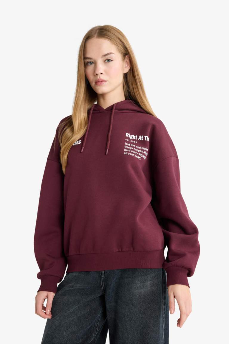 Oversize Geniş Kalıp Kapüşonlu Sırt Baskılı Sweatshirt