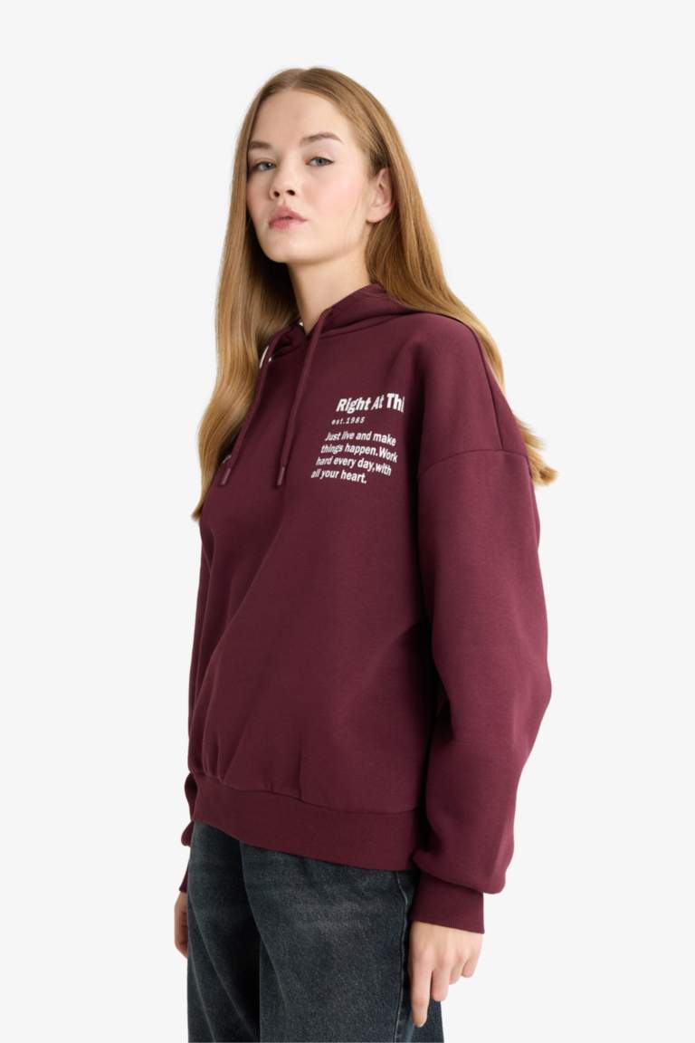 Oversize Geniş Kalıp Kapüşonlu Sırt Baskılı Sweatshirt