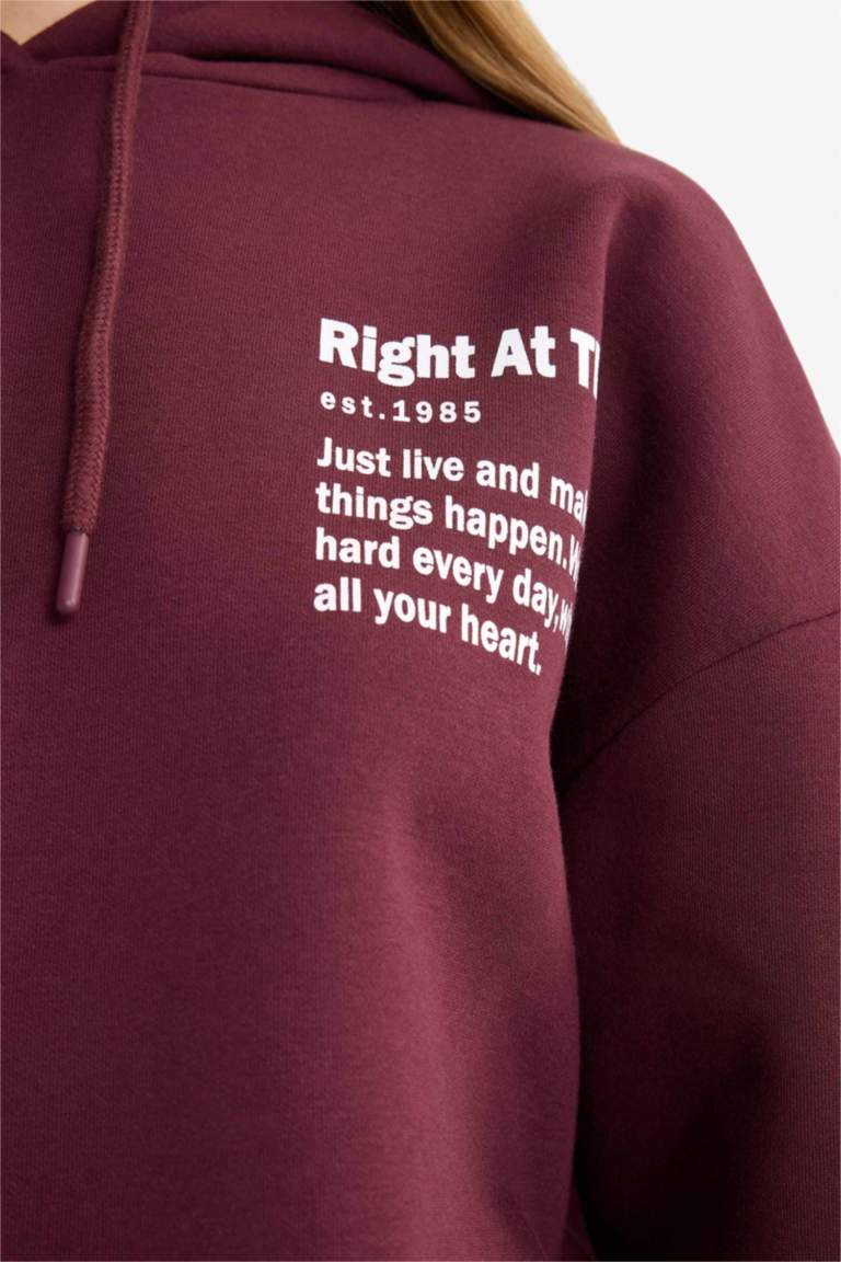 Oversize Geniş Kalıp Kapüşonlu Sırt Baskılı Sweatshirt