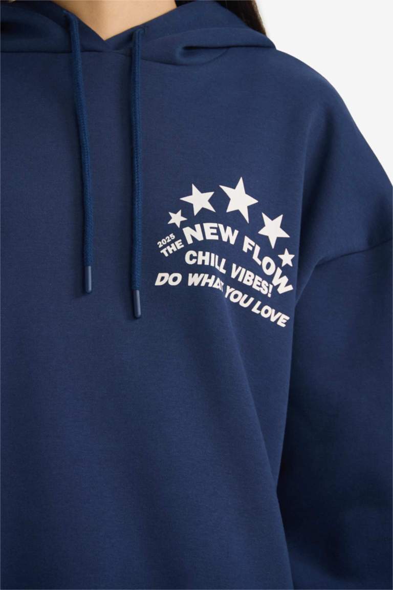 Oversize Geniş Kalıp Kapüşonlu Sırt Baskılı Sweatshirt