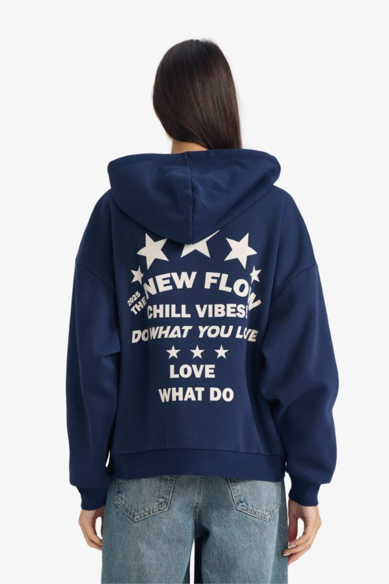 Oversize Geniş Kalıp Kapüşonlu Sırt Baskılı Sweatshirt