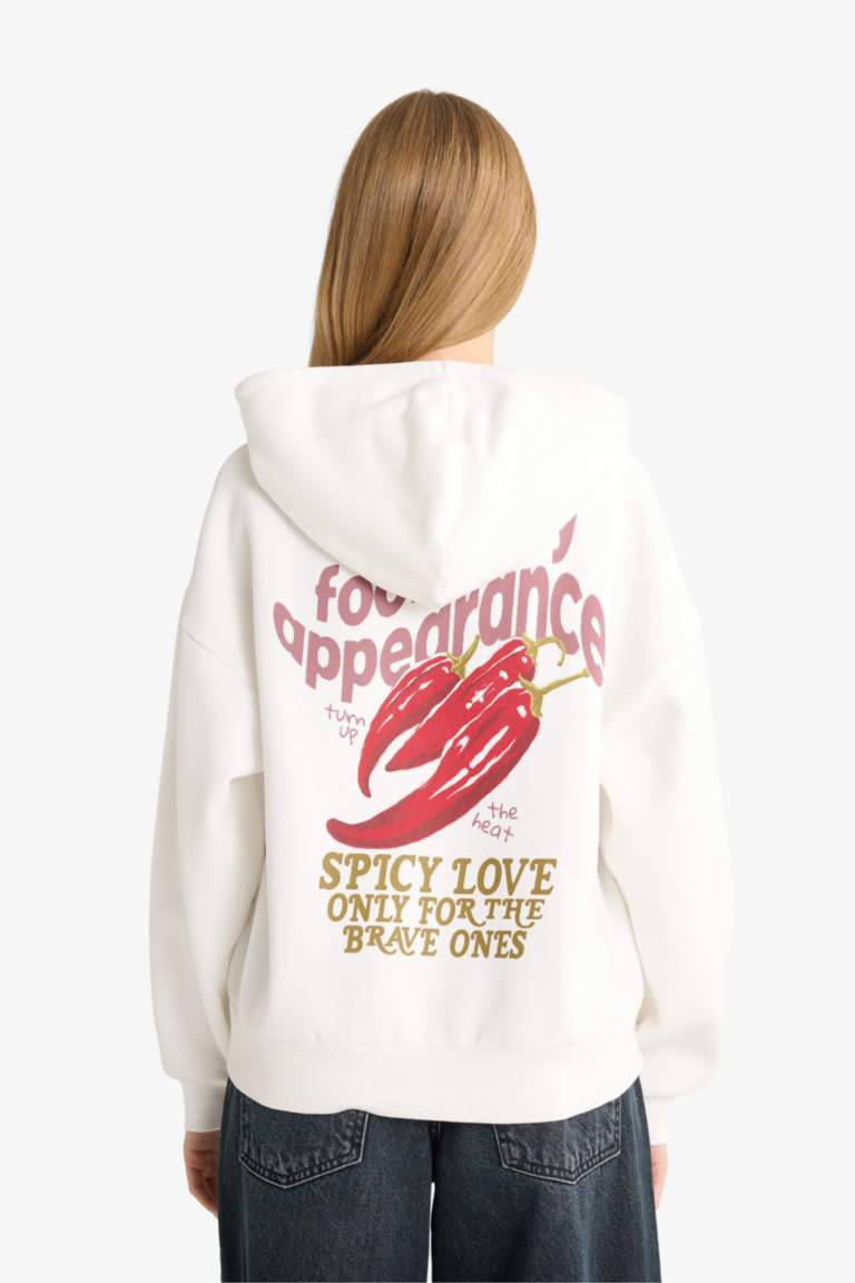 Oversize Geniş Kalıp Kapüşonlu Sırt Baskılı Sweatshirt