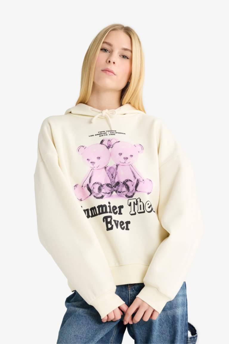 Coool Oversize Geniş Kalıp Kapüşonlu Baskılı KSweatshirt