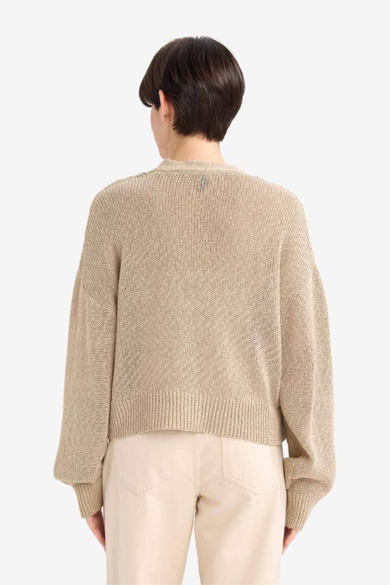 Relax Fit V Yaka Düğmeli Triko Hırka