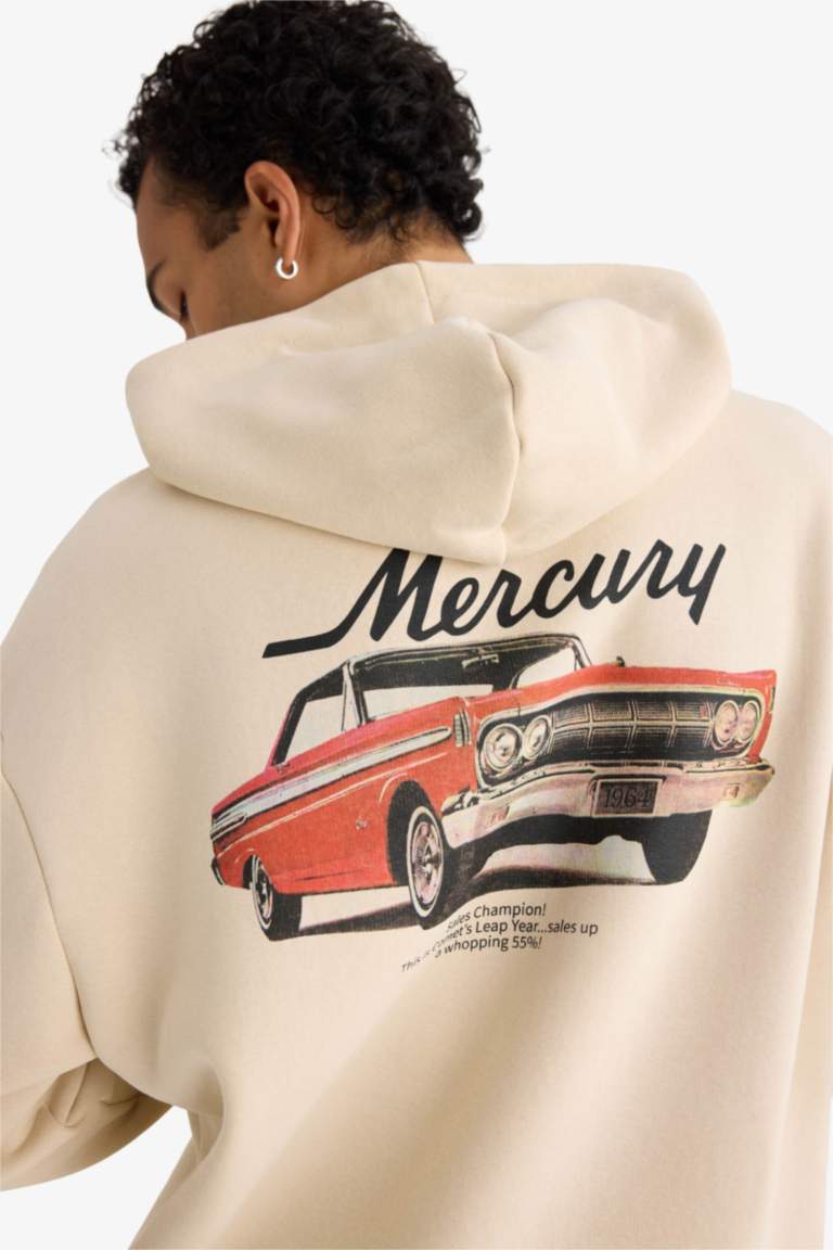 Ford Motor Company Boxy Fit Kapüşonlu Sırt Baskılı Sweatshirt 