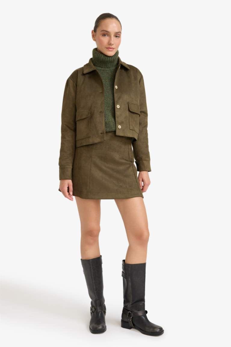 Gömlek Yaka Düğmeli Süet Ceket